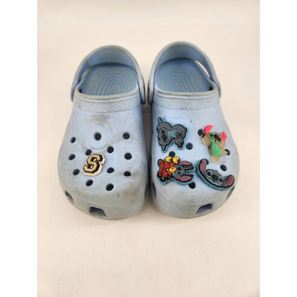 Crocs Classic Clog Kids Size J3 Light Blue Lilo & Stitch Jibbitz 206991‎
